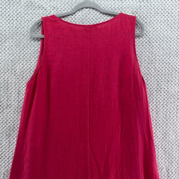 Terzo Millennio Dress Womens L Red Linen Tank Maxi Tiered Boat Neck Sleeveless - Picture 11 of 14